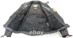 Mens Harley Davidson Veste En Cuir L Noir RPM Orange Bar Shield Café Zip Tan