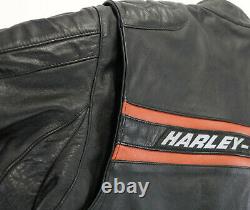 Mens Harley Davidson Veste En Cuir M Noir Orange Goldberg Bar Réfléchissant Gris
