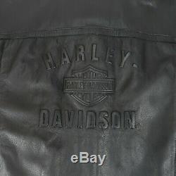Mens Harley Davidson Veste En Cuir Noir Barre Gaufrée Bouclier Ventilé Sz 3xl