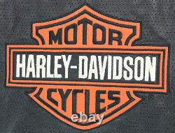 Mens Harley Veste En Cuir Davidson L Orange Noir Perforé Bar Shield Zip Euc