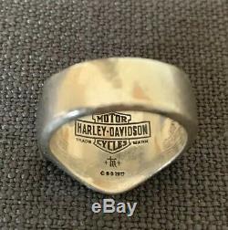 Mens Thierry Martino Harley Davidson Pur. 925 Bague En Argent Bar & Shield Taille 12