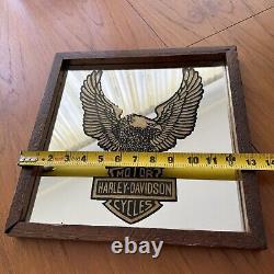 Miroir mural Harley Davidson Bar Shield Aigle en bois sculpté encadré 13x13 Vintage