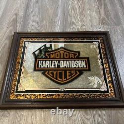 Miroir mural Harley Davidson Motorcycles Bar Shield encadré en bois 19x15 Vintage