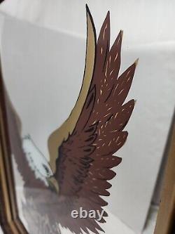 Miroir mural Harley Davidson avec aigle bouclier gravé en bois encadré 27x21Vtg Grand