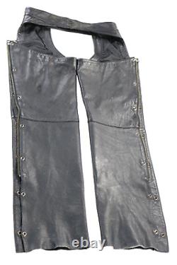 Pantalons en cuir vintage de motard Harley Davidson pour homme, chaps noirs, bar shield vtg