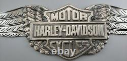Rare Ancienne Barre Ailée Harley-davidson & Bouclier En Aluminium Moulé Panneau 22-1/2 Long
