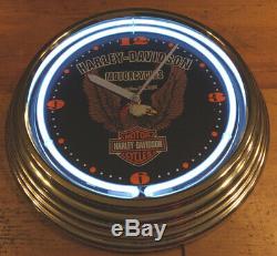 Rare Harley Davidson Horloge Murale D'eagle Bar & Shield Neon Light Modèle Spr-89 Travaux