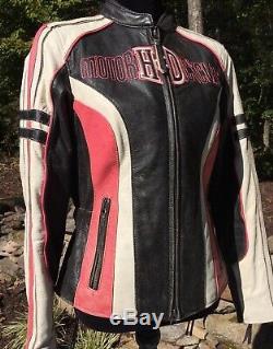 Rare Harley Davidson Ridgeway En Cuir Rose Veste Grand Bar Bouclier Féminin