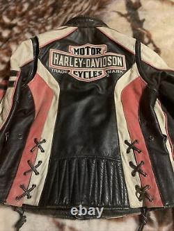 Rare Harley Davidson Ridgeway Pink Leather Jacket Women’s Small Bar Shield