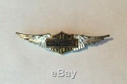 Rare Vintage Années 30 Années 40 Harley Davidson Silver Wings Pin Bar & Shield Hog Hd