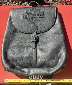 Sac à dos en cuir noir/blanc vintage Harley Davidson à motif tacheté/Bar & Shield/Grand