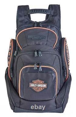 Sac à dos en polyester robuste noir/orange légende Harley-Davidson Bar & Shield