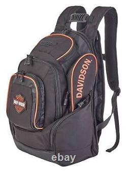 Sac à dos en polyester robuste noir/orange légende Harley-Davidson Bar & Shield