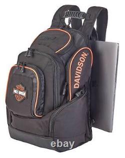 Sac à dos en polyester robuste noir/orange légende Harley-Davidson Bar & Shield