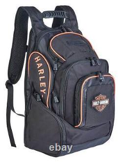 Sac à dos en polyester robuste noir/orange légende Harley-Davidson Bar & Shield