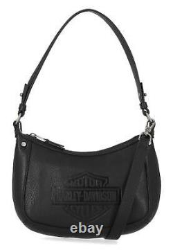 Sac à main hobo en cuir noir à studs plats et logo Bar & Shield pour femmes Harley-Davidson