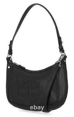 Sac à main hobo en cuir noir à studs plats et logo Bar & Shield pour femmes Harley-Davidson