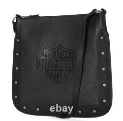 Sac bandoulière Harley Davidson pour femmes avec clous plats et logo Bar & Shield en noir MHW044/08