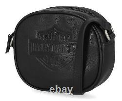 Sac bandoulière en cuir noir Harley-Davidson pour femmes avec barre cloutée et bouclier plat