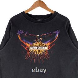 T-shirt à manches longues d'occasion Harley-Davidson Eagle Bar & Shield Flame des années 2000