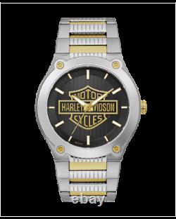 Tout Nouveau Bulova Homme Harley-davidson Gold Bar & Shield Two Tone Watch 78a126