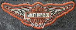 USA Mens Harley Davidson Leather Jacket XL Black Independence Orange Bar Shield