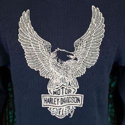 VTG HARLEY DAVIDSON AIGLE BAR & ÉCUSSON T-SHIRT COL ROLLED HOMMES ANNÉES 1980 XL BLEU LIRE