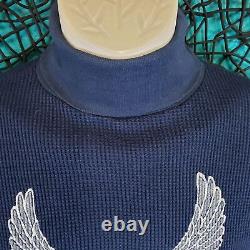 VTG HARLEY DAVIDSON AIGLE BAR & ÉCUSSON T-SHIRT COL ROLLED HOMMES ANNÉES 1980 XL BLEU LIRE