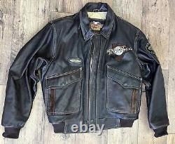 VTG Rare Harley Davidson Veste Bomber en Cuir Marron pour Homme, Ailes Bar & Shield Taille L