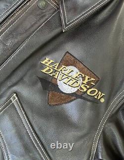 VTG Rare Harley Davidson Veste Bomber en Cuir Marron pour Homme, Ailes Bar & Shield Taille L