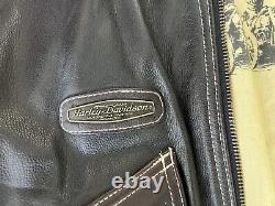 VTG Rare Harley Davidson Veste Bomber en Cuir Marron pour Homme, Ailes Bar & Shield Taille L