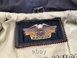 VTG Rare Harley Davidson Veste Bomber en Cuir Marron pour Homme, Ailes Bar & Shield Taille L