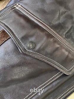 VTG Rare Harley Davidson Veste Bomber en Cuir Marron pour Homme, Ailes Bar & Shield Taille L