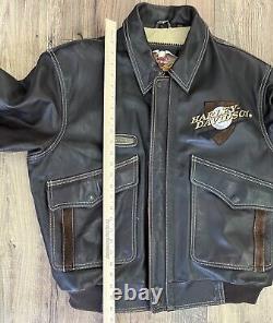 VTG Rare Harley Davidson Veste Bomber en Cuir Marron pour Homme, Ailes Bar & Shield Taille L