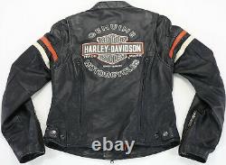 Veste En Cuir Harley Davidson Femme M Miss Enthusiast Bouclier De Barre Orange Noir