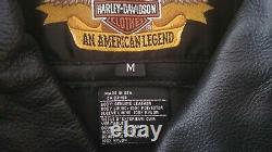 Veste En Cuir Harley Davidson M Noir Peaux De Base Bar Bouclier, Rare Classique Etats-unis