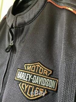 Veste Harley Davidson Maille XL Gris Noir Orange Maille Blindage Bar Bouclier Zip