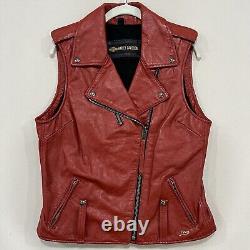 Veste Harley-Davidson en cuir rouge asymétrique pour femme avec fermeture éclair et logo Bar & Shield, taille S.