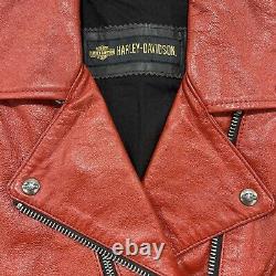 Veste Harley-Davidson en cuir rouge asymétrique pour femme avec fermeture éclair et logo Bar & Shield, taille S.