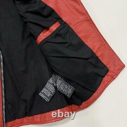 Veste Harley-Davidson en cuir rouge asymétrique pour femme avec fermeture éclair et logo Bar & Shield, taille S.