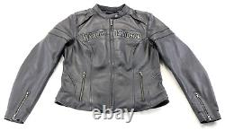 Veste Harley Davidson pour femmes en cuir noir avec armure, capuche doublée et protection souple à barres.