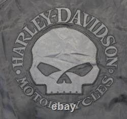 Veste Harley Davidson pour homme XL noir gris en nylon, style bomber, avec le logo Bar Shield et la tête de mort Willie G.