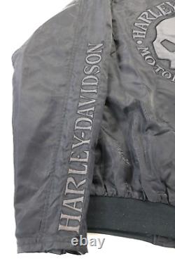 Veste Harley Davidson pour homme XL noir gris en nylon, style bomber, avec le logo Bar Shield et la tête de mort Willie G.