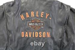 Veste Harley Davidson pour homme taille 2XL en cuir noir, style vintage, avec fermeture éclair, boutons-pression, douce et ornée du logo bar.