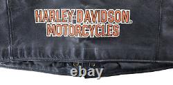 Veste Harley Davidson pour hommes Pathway en cuir noir avec boutons pression orange et bouclier souple.