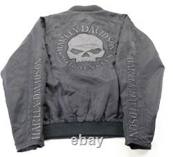 Veste Harley Davidson pour hommes XL noir avec crâne Willie G en gris, bomber en nylon avec bouclier de barre