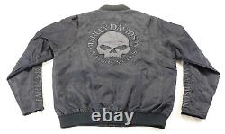 Veste Harley Davidson pour hommes XL noire Willie G Skull en nylon gris bomber bar shield
