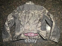 Veste Vintage Harley Davidson Femme en Cuir/Coton Camouflage Rose Bar & Shield (L)