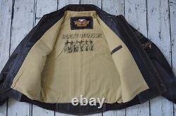 Veste bombardier en cuir brun vintage pour homme Harley Davidson Winged Bar & Shield L Rare