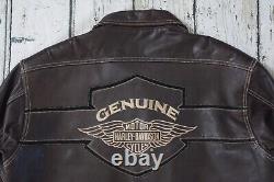 Veste bombardier en cuir brun vintage pour homme Harley Davidson Winged Bar & Shield L Rare